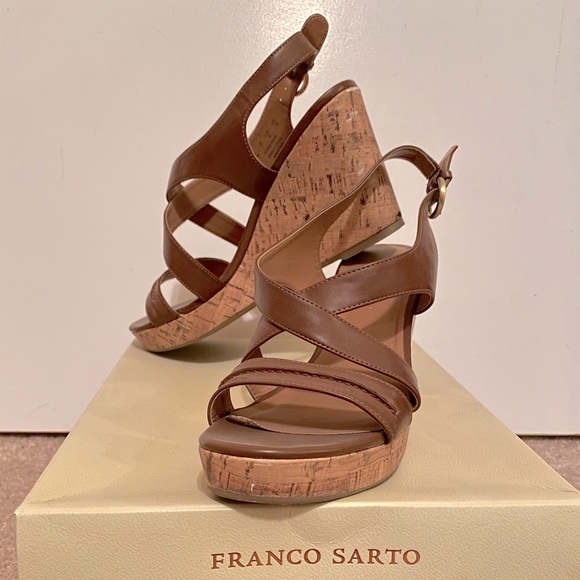 Pair of light brown strappy Franco Sarto sandal wedges!! - Picture 2 of 4